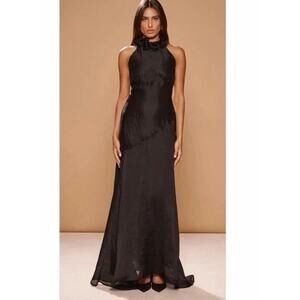 SONYA MODA Noelle Black 100% Silk Organza Maxi Gown Small NWT $488